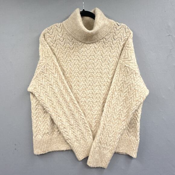 Old Navy Sweater L Turtleneck Knit Cozy Warm Soft Cream Neutral Capsule Preppy - Picture 8 of 14